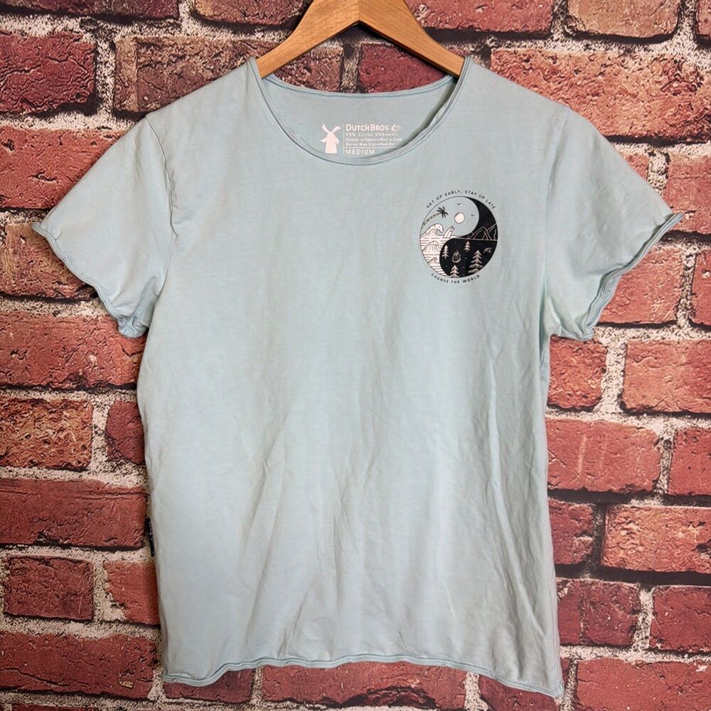 Womens Dutch Bros Shirt Wake Up Early Blue Medium
